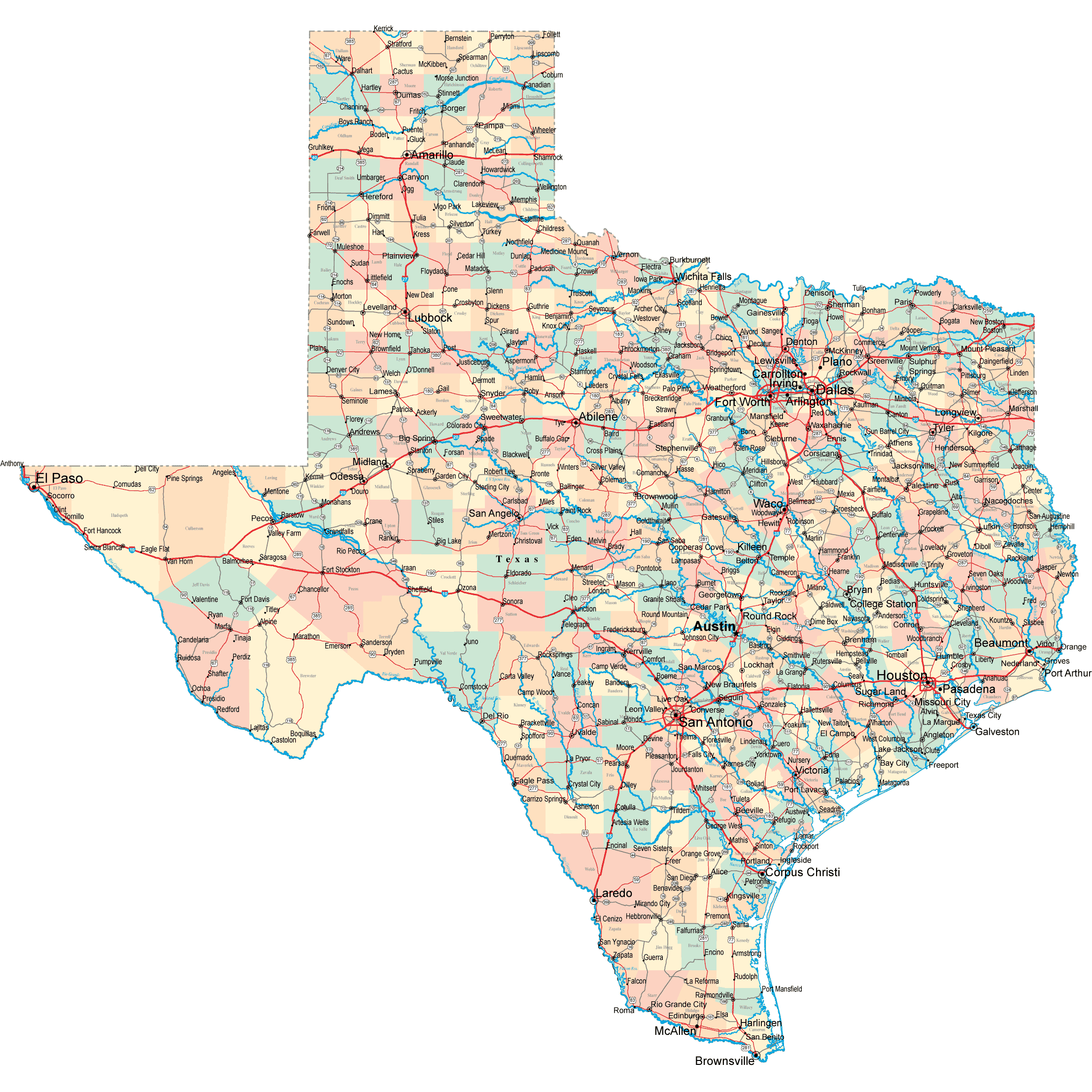 Map Of Texas Counties With Highways - Allina Madeline