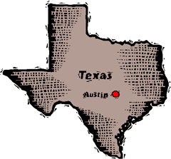 Texas woodcut map showing location of Austin